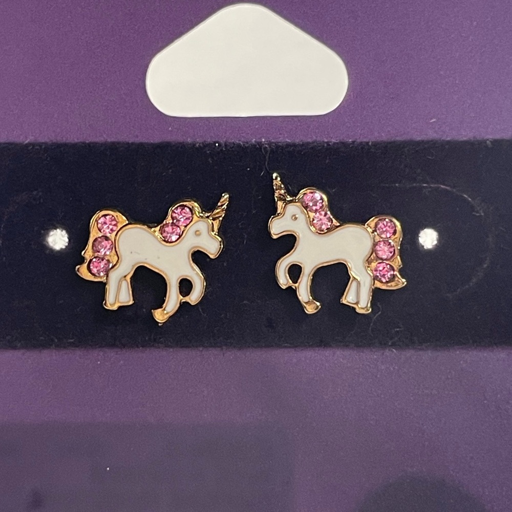 18k & Enamel Unicorn Stud Earrings C Luxe Hypoallergenic NWT